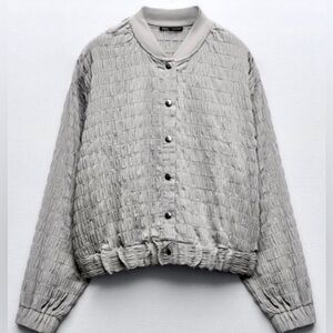 Zara Light Gray Weave Bomber Jacket